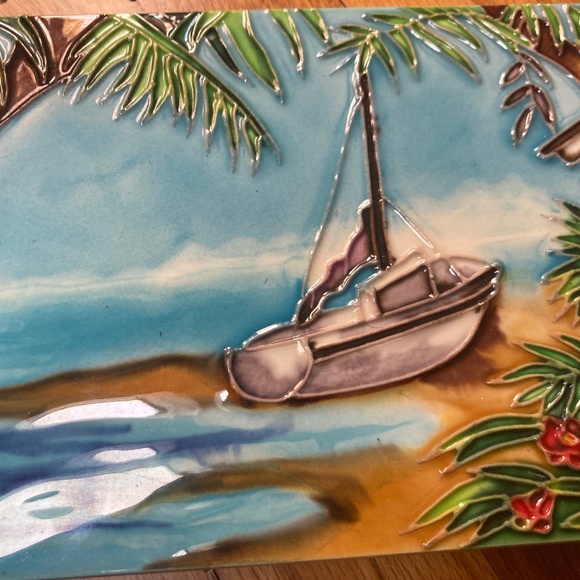 PING Artist Nautical Tropical Floral Ceramic Tile Art, Textured - Picture 3 of 9